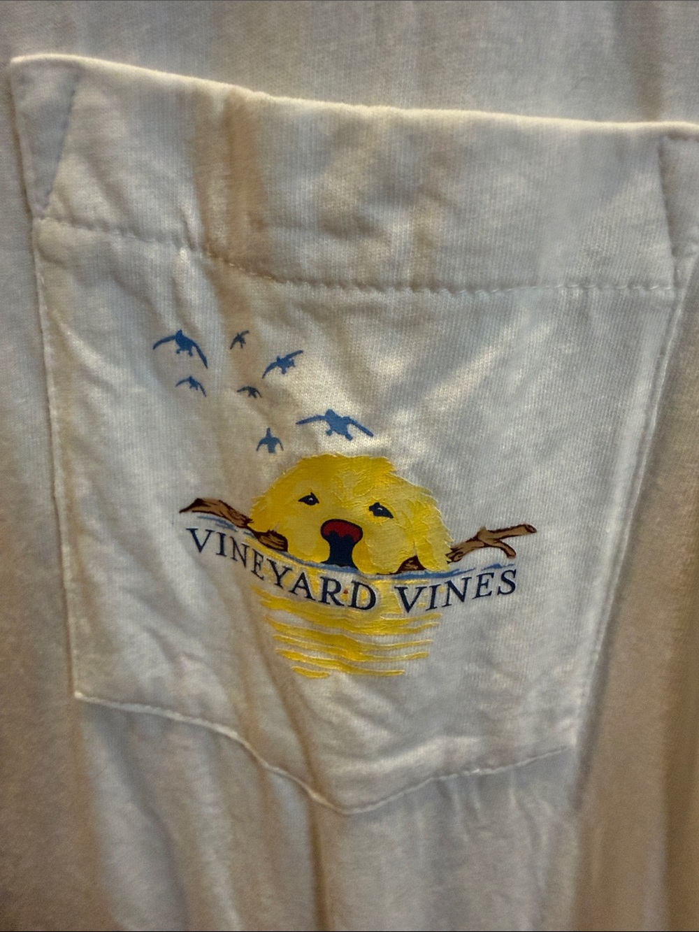 Vineyard Vines Cream Long-Sleeve Pocket Tee with Yellow Logo - Picture 2 of 4
